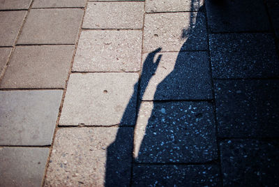 Shadow of person on paving street