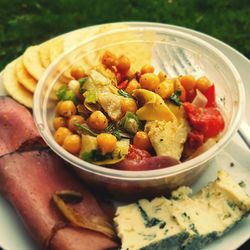 High angle view of salad in bowl