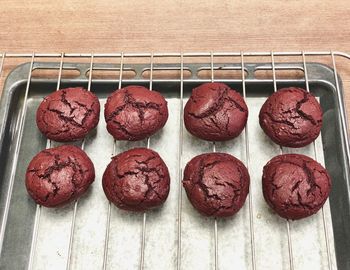 High angle view of cupcakes on table