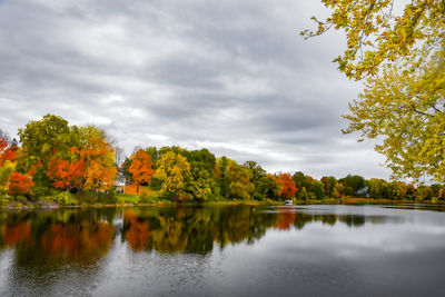 Scenic view of lake against sky during autumn