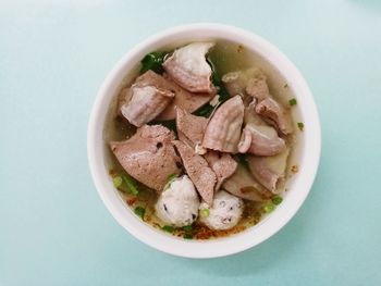 High angle view of soup in bowl