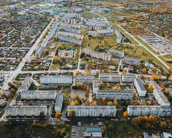 High angle view of buildings in city