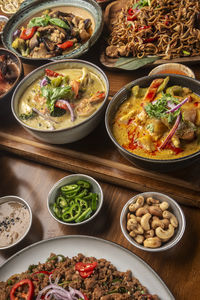 High angle view of food on table