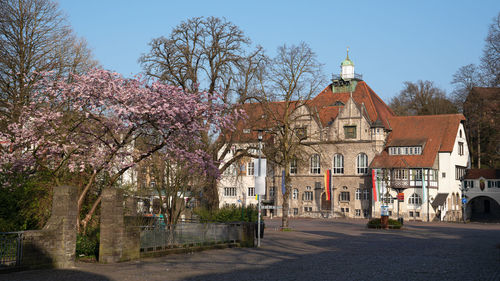 Panoramic image of the townhall of bergisch gladbach at morning hours, germany