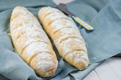 High angle view of bread on table