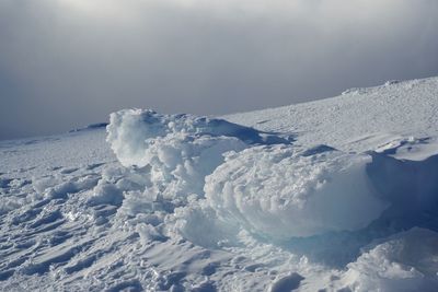 Snow covered landscape against sky