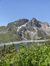 Scenic view of sea against clear blue sky