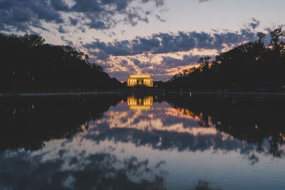 Scenic view of lake against sky during sunset