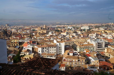 High angle view of townscape against sky