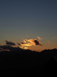 Scenic view of silhouette mountains against sky during sunset