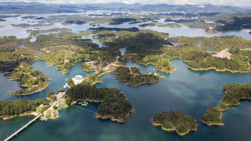 Aerial vie of guatapé lake from antioquia - colombia