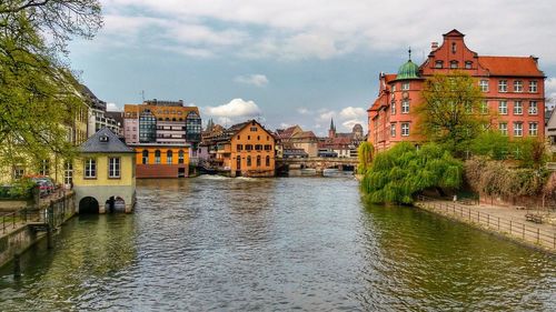 River amidst buildings against sky