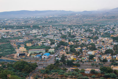 High angle shot of townscape against sky