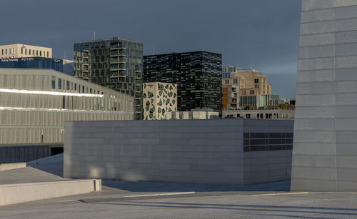 Modern buildings against sky in city