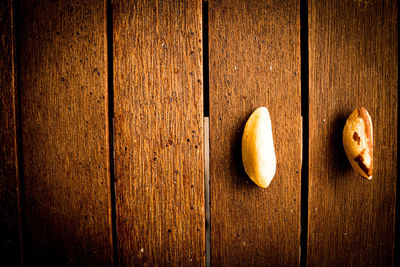 Directly above shot of fruits on wooden table