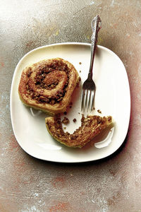 High angle view of breakfast on table