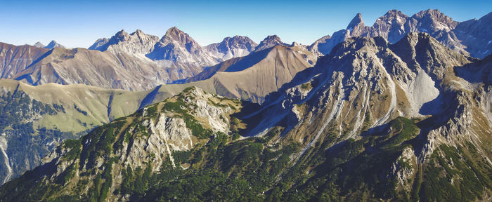 Panoramic view of snowcapped mountains against sky