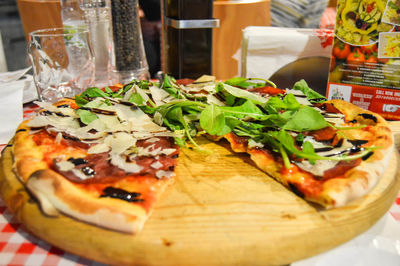 Close-up of pizza on table