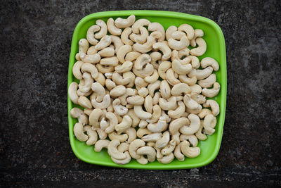 High angle view of green beans in bowl