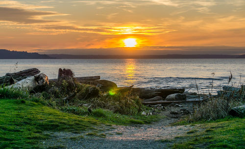 Scenic view of sea against sky during sunset