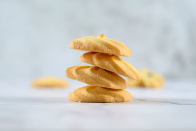 Close-up of cookies against white background