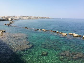 Scenic view of sea against clear sky