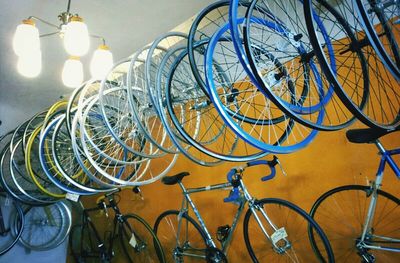 Close-up of bicycles in row