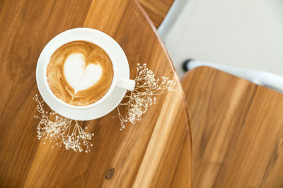 High angle view of coffee on table