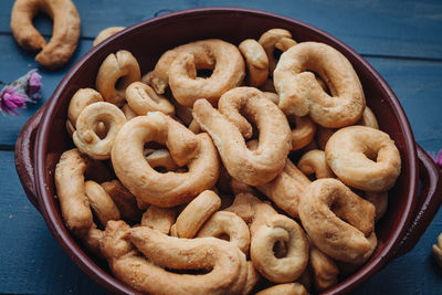 High angle view of bread in container on table