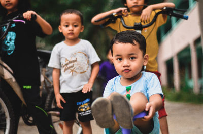 Portrait of boy playing
