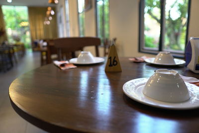 Close-up of breakfast on table at home