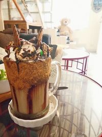 Close-up of ice cream on table