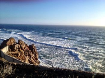 Scenic view of sea against clear sky