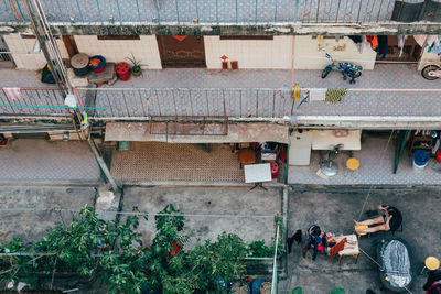 High angle view of residential building in city