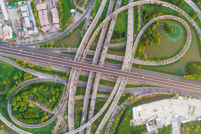 Aerial view of vehicles on bridges in city