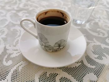 High angle view of coffee on table