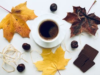 High angle view of coffee cup on table