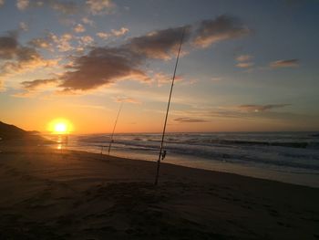 Scenic view of beach against sky during sunset