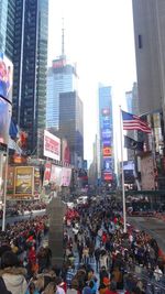 People walking on city street