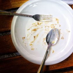 High angle view of bread in plate on table