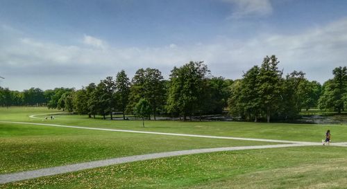 Scenic view of soccer field against sky