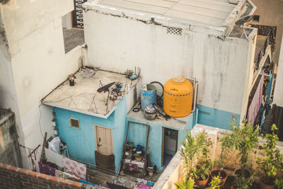 High angle view of potted plants outside building