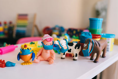 Close-up of toys on table