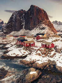 Scenic view of snowcapped mountain against sky during winter