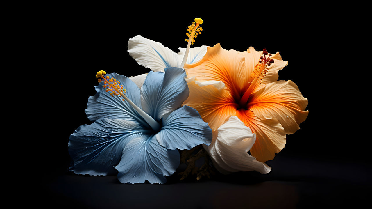 flower, yellow, black background, petal, studio shot, macro photography, hibiscus, plant, beauty in nature, flowering plant, close-up, indoors, nature, freshness, leaf, no people, fragility, flower head, inflorescence, cut out