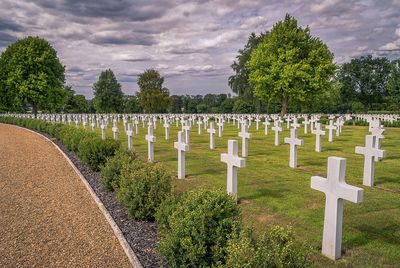 Row of cemetery against trees