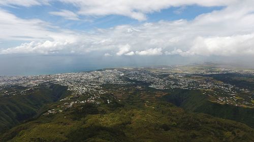 High angle view of land against sky