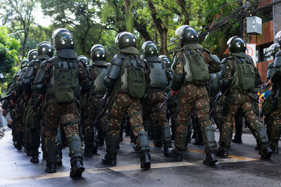 Army police soldiers parade during a tribute to brazilian independence day 