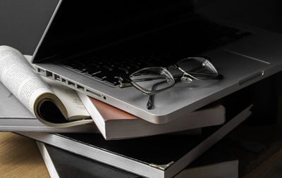 High angle view of eyeglasses on table