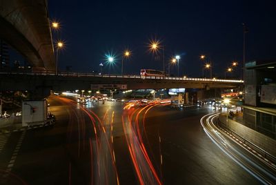 Light trails on road at night